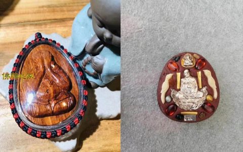 龙婆洪红木必达掩面佛佛牌 招财挡灾